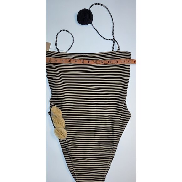 SAME LOS ANGELES One Piece Swimsuit Womens Stripped Sz Medium Flower Beige Blue - Picture 5 of 9